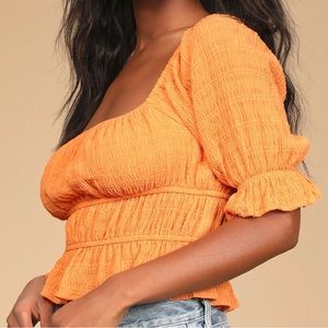 Lulus Summery Vibes Orange Smocked Half Sleeve Top